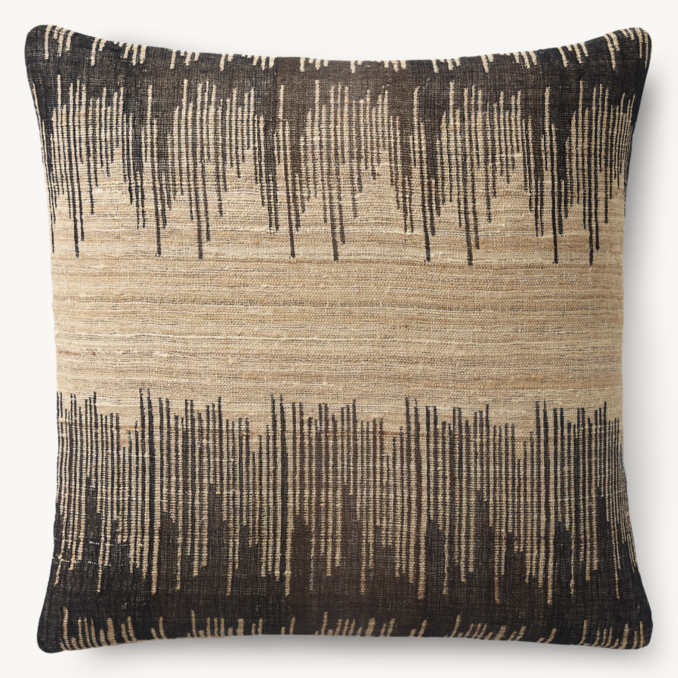 Vue en Hauteur - Naya - Housse de Coussin à Motifs Abstraits Tissée à La Main - Carrée - Noir Délavé/Blé