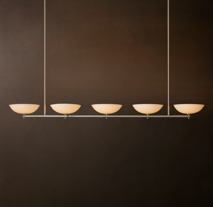76" chandelier shown in Polished Nickel.