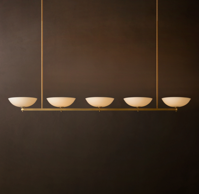 76" chandelier shown in Vintage Brass.