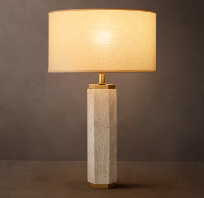 Shown in Vintage Brass with French Drum Linen Shade, Size E (sold separately).