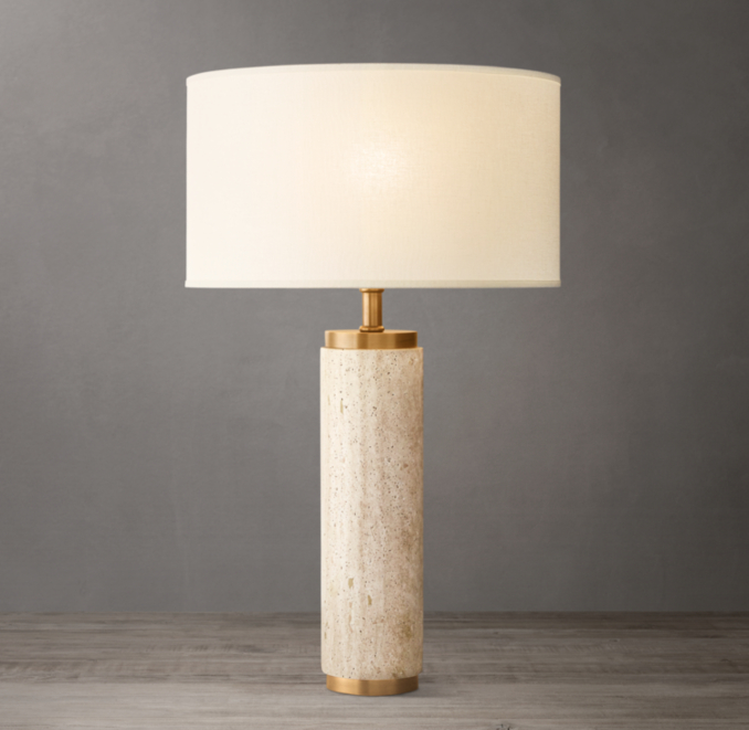 Cylindrical Column Travertine Table Lamp
