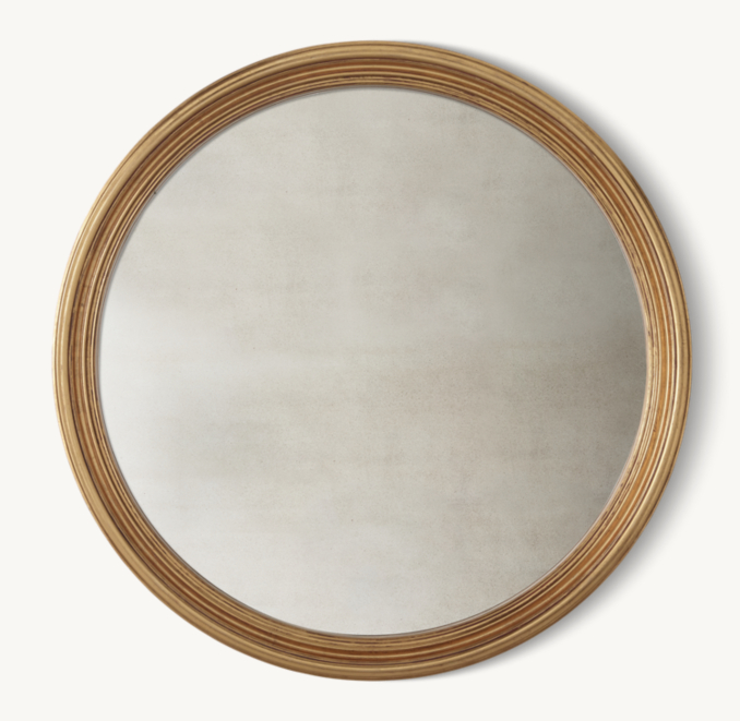 Front view of Baroque Gilt Antiqued Glass Round Mirror 