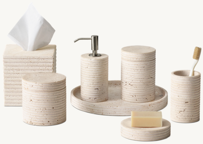 Ribbed Italian Travertine Bath Accessories - Bianco | RH