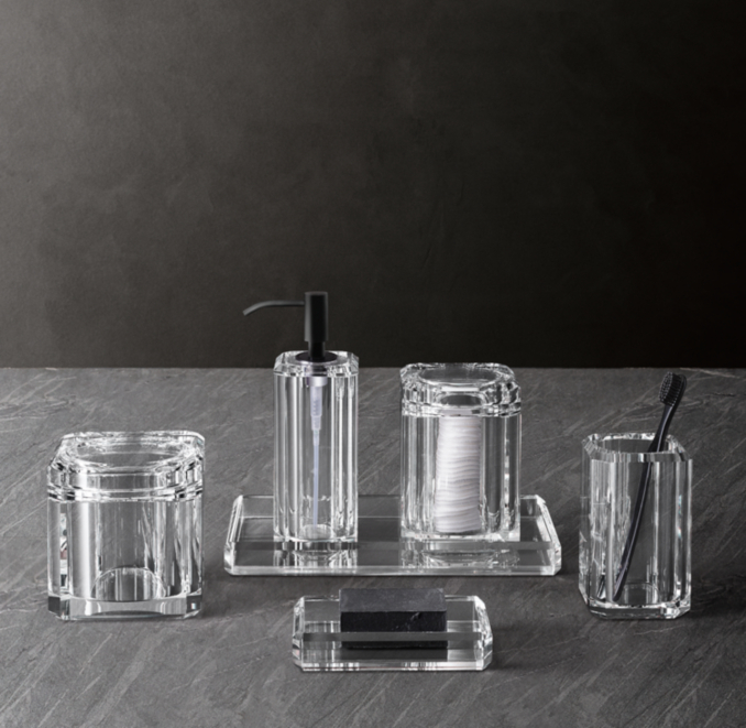 Faceted Crystal Bath Accessories Flat Black