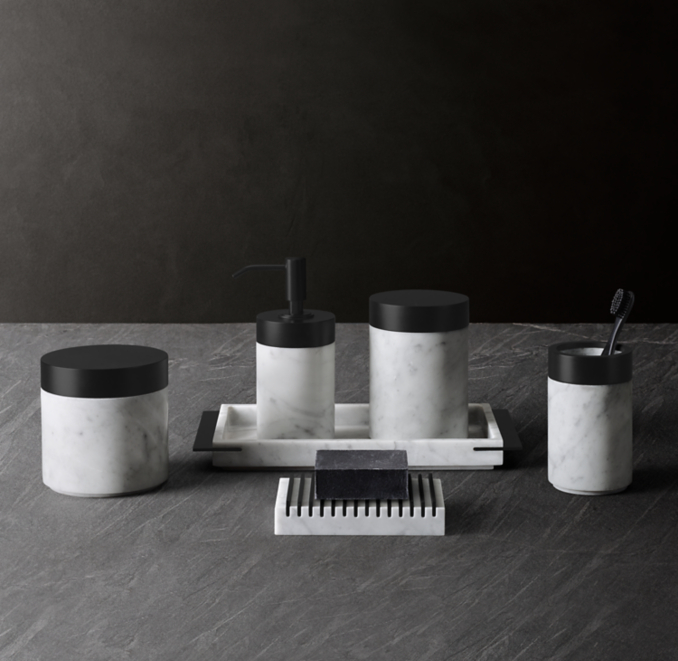 Italian Carrara Marble and Metal Bath Accessories