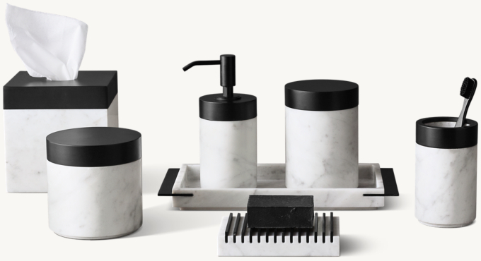 Italian Carrara Marble and Metal Bath Accessories 