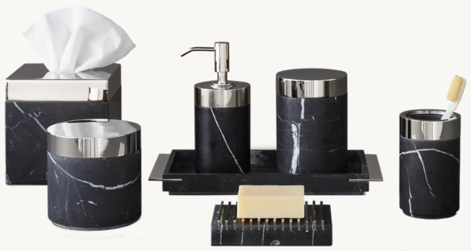Black Marquina Marble and Metal Bath Accessories 