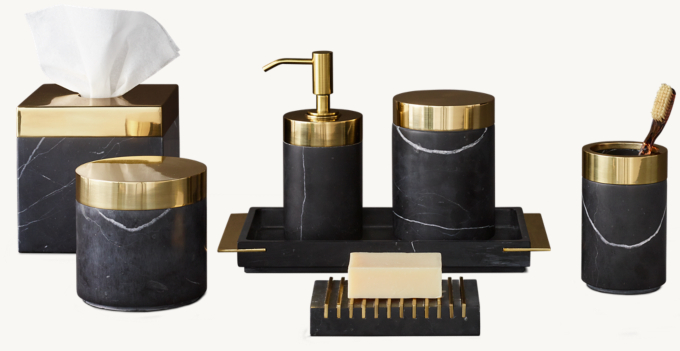 Black Marquina Marble and Metal Bath Accessories 