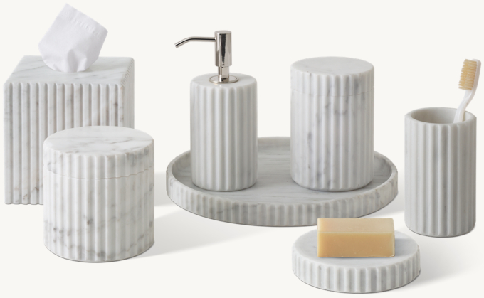 Italian Carrara Fluted Marble Bath Accessories - Polished Nickel