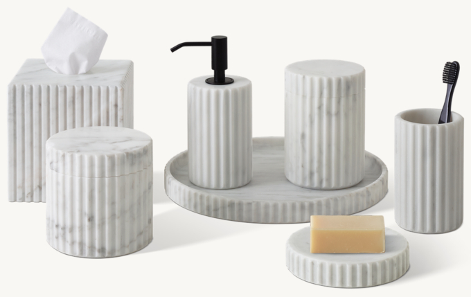 Italian Carrara Fluted Marble Bath Accessories - Flat Black