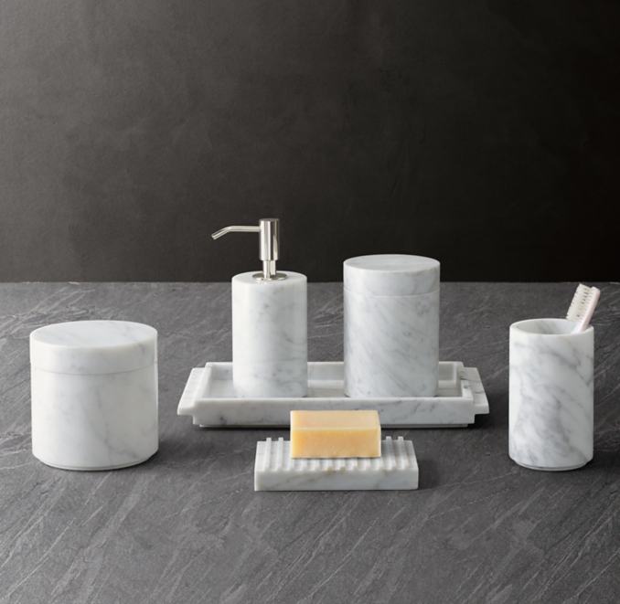 Italian Carrara Marble Bath Accessories - Polished Nickel