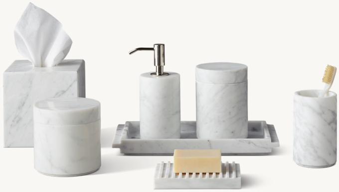 Italian Carrara Marble Bath Accessories - Polished Nickel