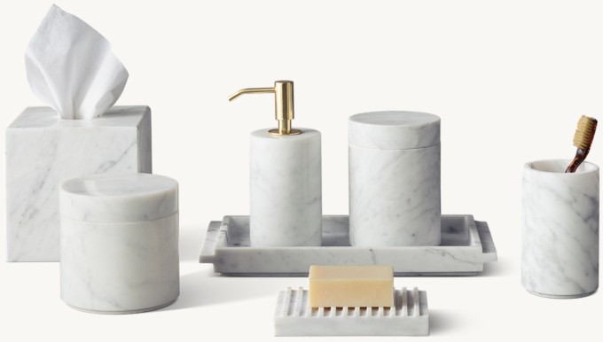 Italian Carrara Fluted Marble Bath Accessories - Polished Brass
