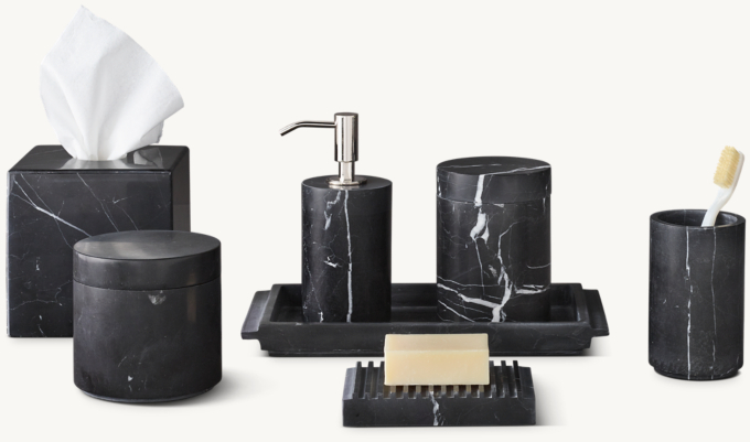 Black Marquina Marble Bath Accessories - Polished Nickel