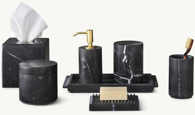 Black Marquina Marble Bath Accessories - Polished Brass