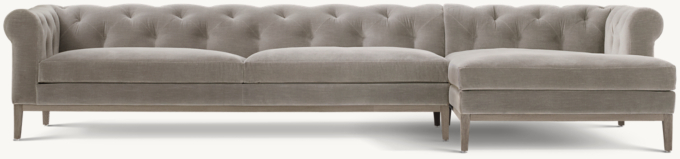 Italia Chesterfield Right-Arm Sofa-Chaise Sectional - Oak Base
