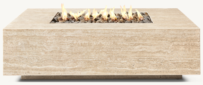Front view of Italian Travertine Plinth Square Fire Table 