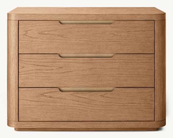Vue de Face - Breton - Table de Nuit Fermée - Jeune Chêne Naturel, Laiton