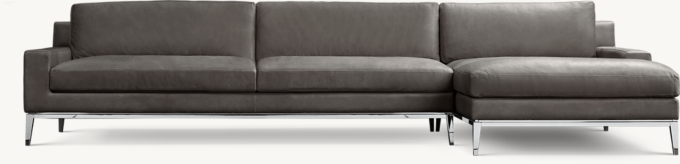 Italia Leather Track Arm Right-Arm Sofa-Chaise Sectional - Metal Base