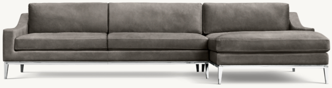 Italia Leather Slope Arm Right-Arm Sofa-Chaise Sectional - Metal Base