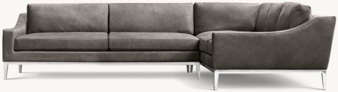 Italia Leather Slope Arm Right-Arm L-Sectional - Metal Base