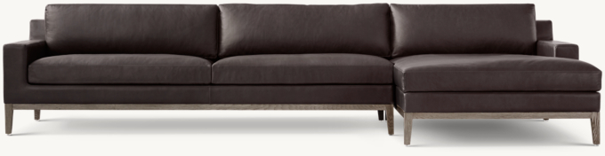 Italia Leather Track Arm Right-Arm Sofa-Chaise Sectional - Oak Base