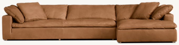 Shown in Italian Cavallino Chestnut; sectional consists of 1 left-arm sofa and 1 right-arm chaise. Cushion configuration may vary by component.