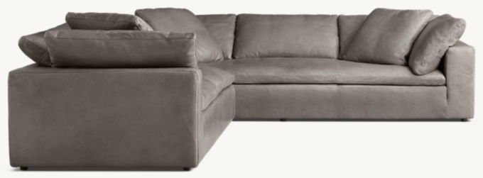 Cloud Anbausofa aus Leder in L-Form mit durchgehendem Sitzpolster und Armlehne links