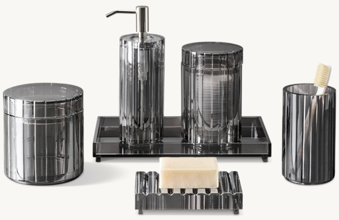 Beveled Crystal Bath Accessories - Smoke with Polished Nickel accents