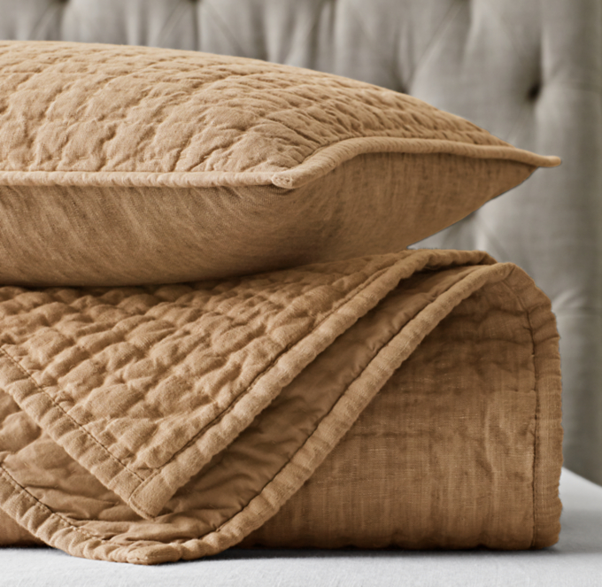 VintageWashed HandQuilted Belgian Flax Linen Coverlet