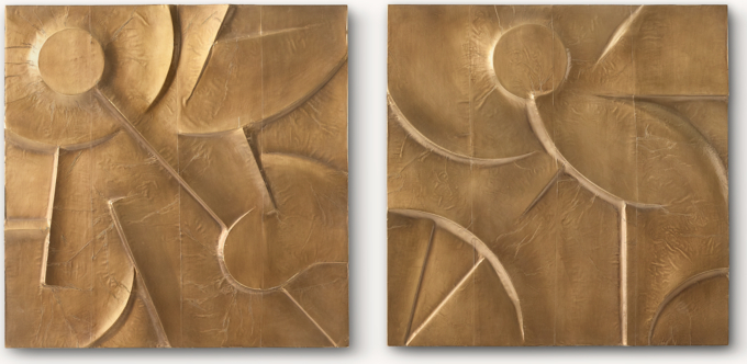 Abstract Bas-Relief Brass-Clad Wall Sculpture IV Collection