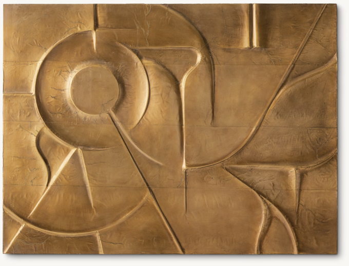 Abstract Bas-Relief Brass-Clad Wall Sculpture II
