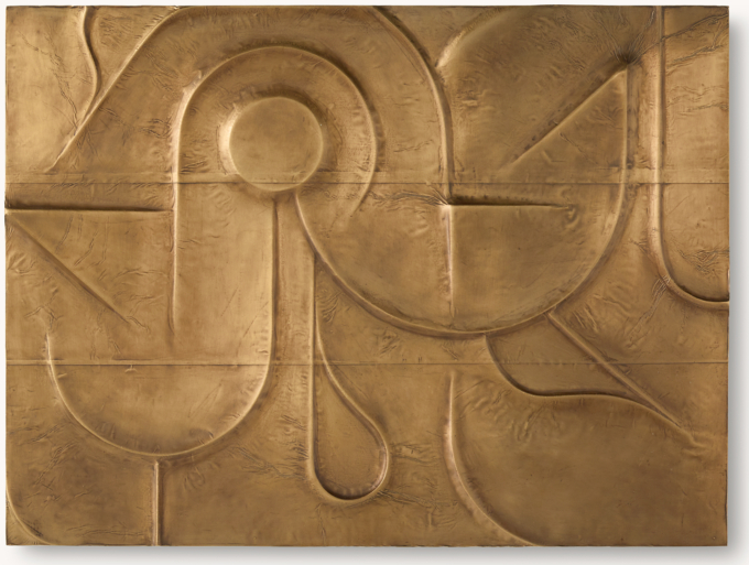 Abstract Bas-Relief Brass-Clad Wall Sculpture III