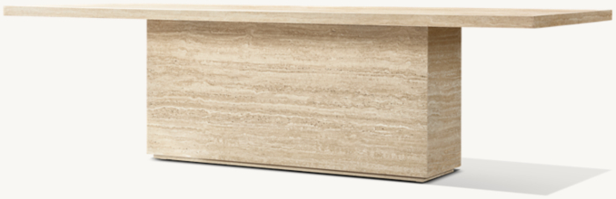 Three Quarter view of Italian Travertine Plinth Rectangular Dining Table 