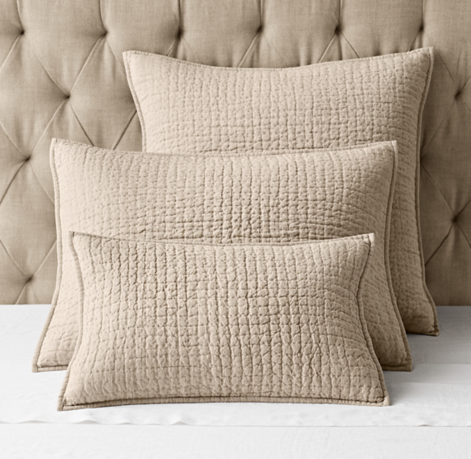 VintageWashed HandQuilted Belgian Flax Linen Sham