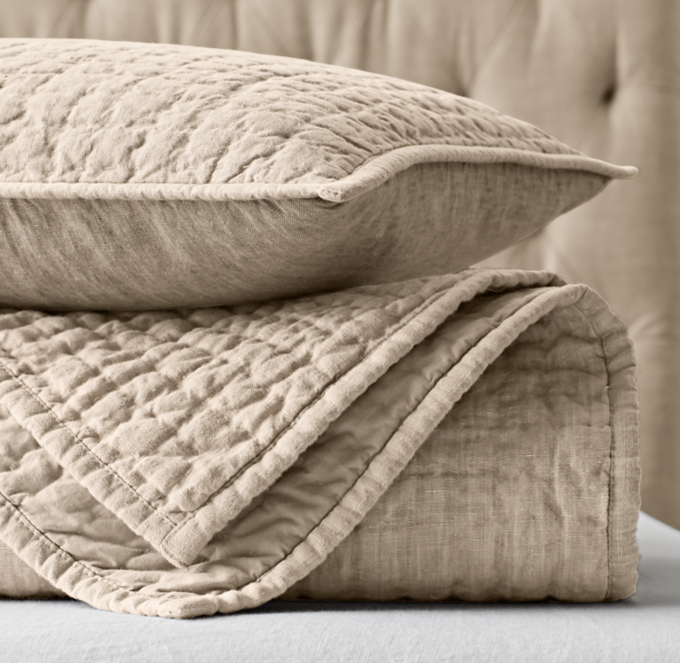 VintageWashed HandQuilted Belgian Flax Linen Coverlet