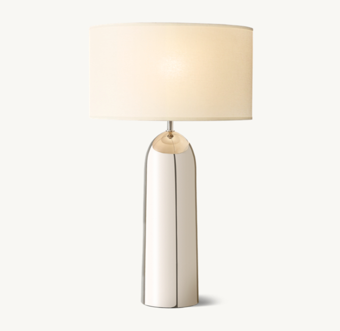 Shown in Polished Nickel with French Drum Linen Closed Shade, size E (sold separately).