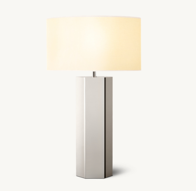 Shown in Polished Nickel with French Drum Linen Closed Shade, size E (sold separately).