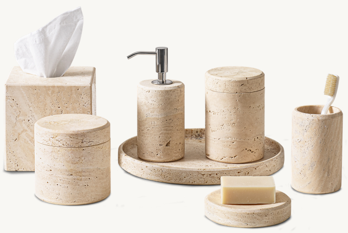 Italian Travertine Bath Accessories - Classico With Polished Nickel Accents