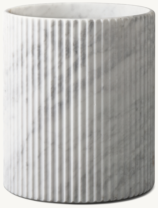 Italian Carrara Fluted Marble Wastebasket 