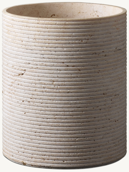 Ribbed Travertine Wastebasket - Bianco