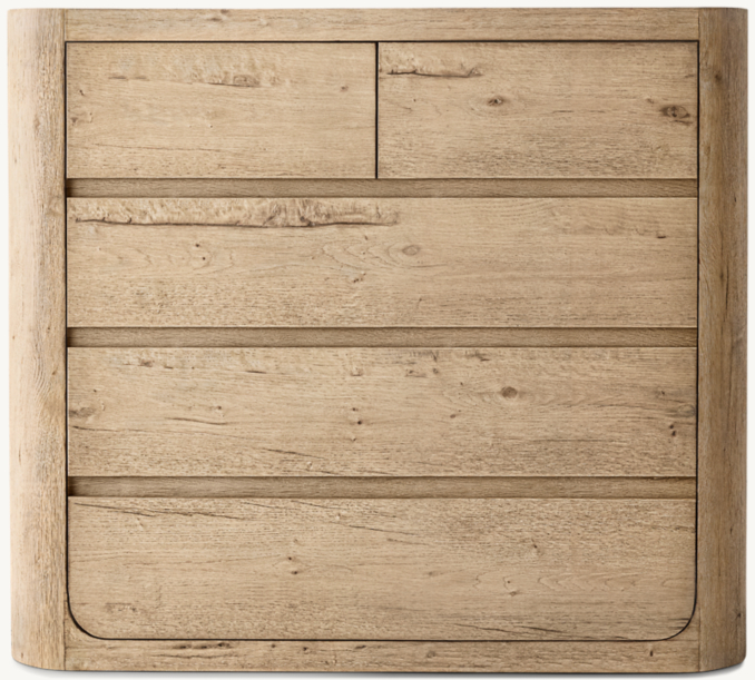 Vue de Face - Oslo - Commode à 5 Tiroirs - Chêne Grège Vieilli