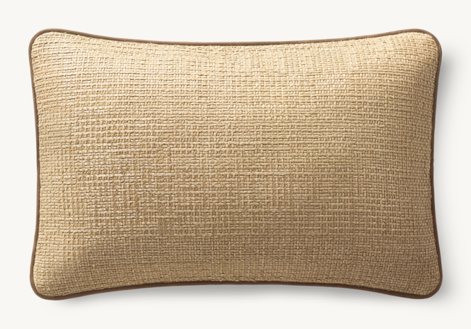 Overhead view of Italian Pietro Basket Weave Piped Pillow Cover - Lumbar 