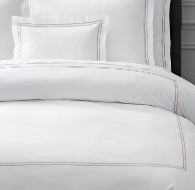 Italian White Hotel Satin Stitch Duvet Cover