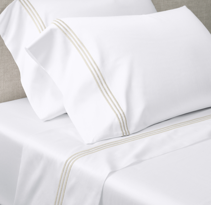 Front view of Italian Hotel Triple Satin Stitch Sateen Sheet Set 