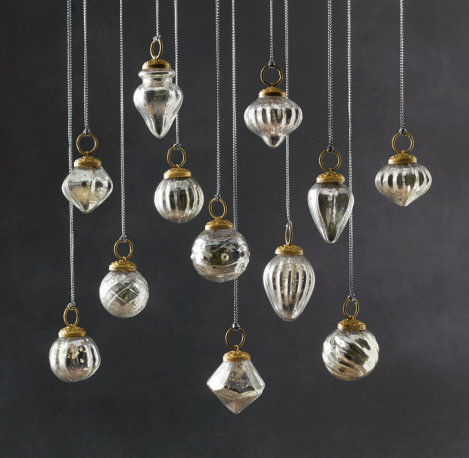 Vintage Handblown Glass Mini Ornaments  Set of 12 Silver