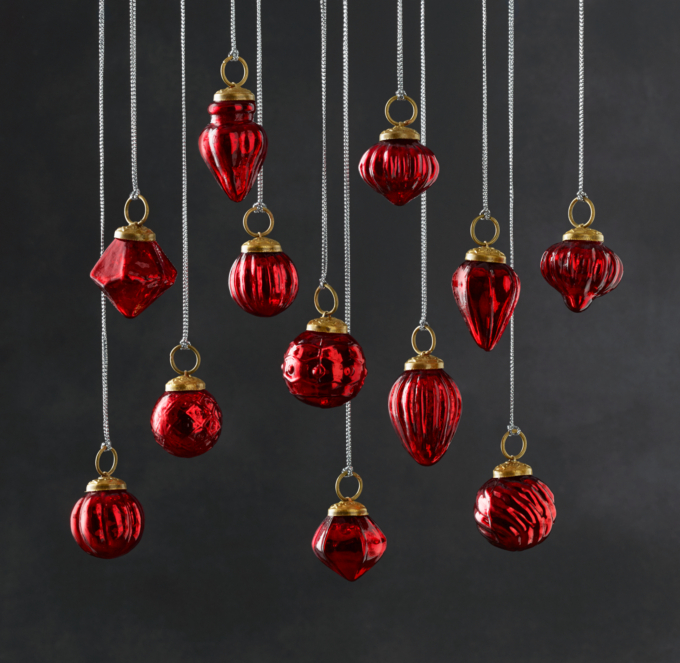 Vintage Handblown Glass Mini Ornaments (Set of 12) - Red