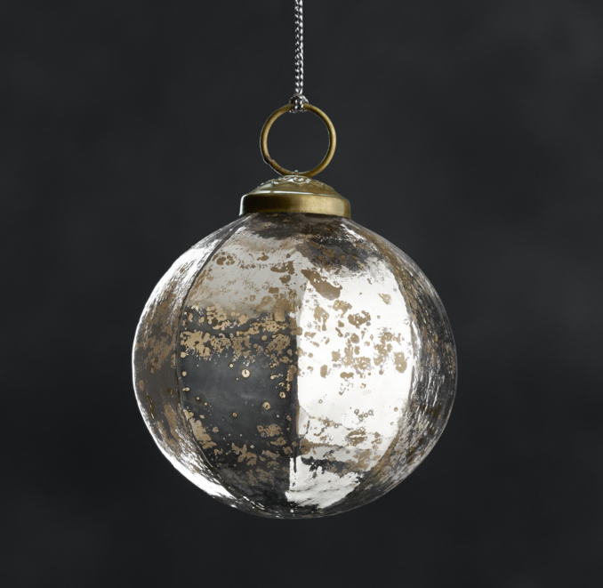 Handblown Mercury Glass Faceted Ball Ornament Silver