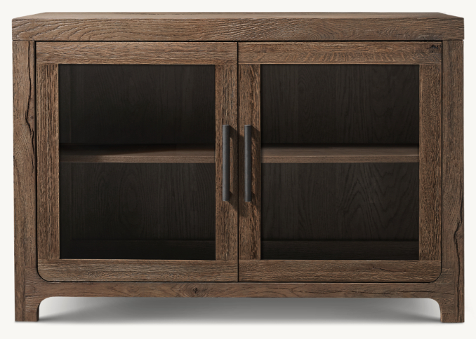 Front view of Davos Oak Glass Double-Door Sideboard 