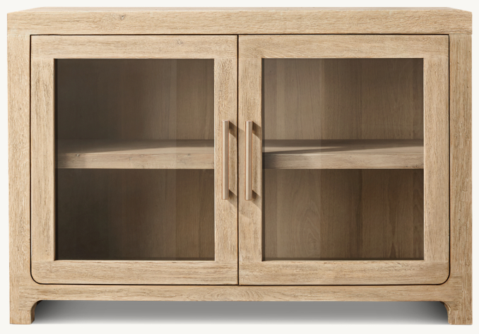 Front view of Davos Oak Glass Double-Door Sideboard 